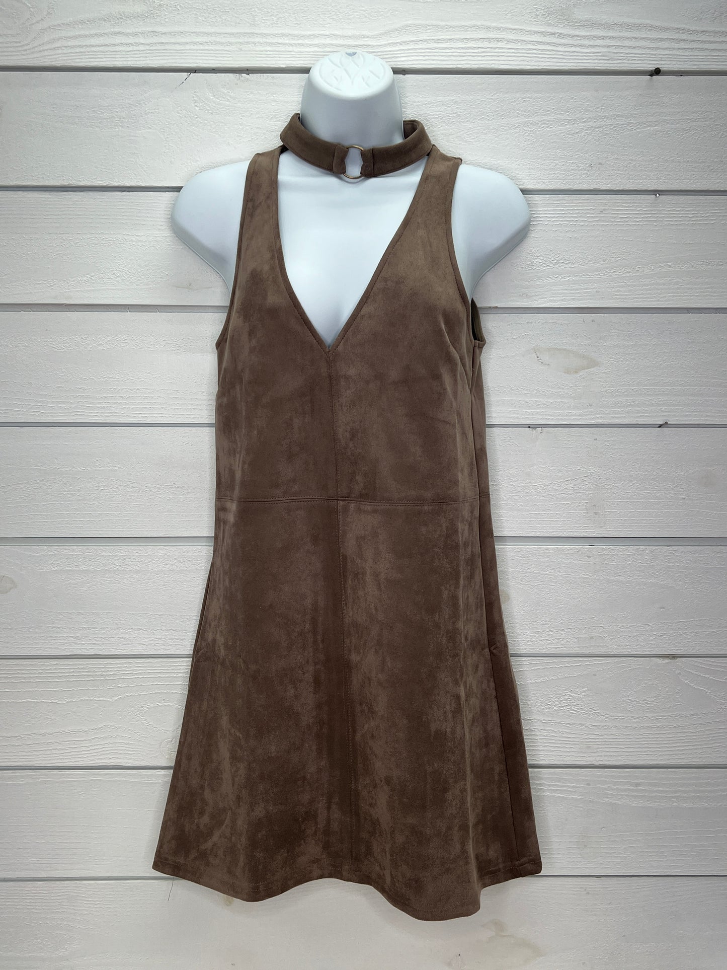 V-neck Suede Mini Dress