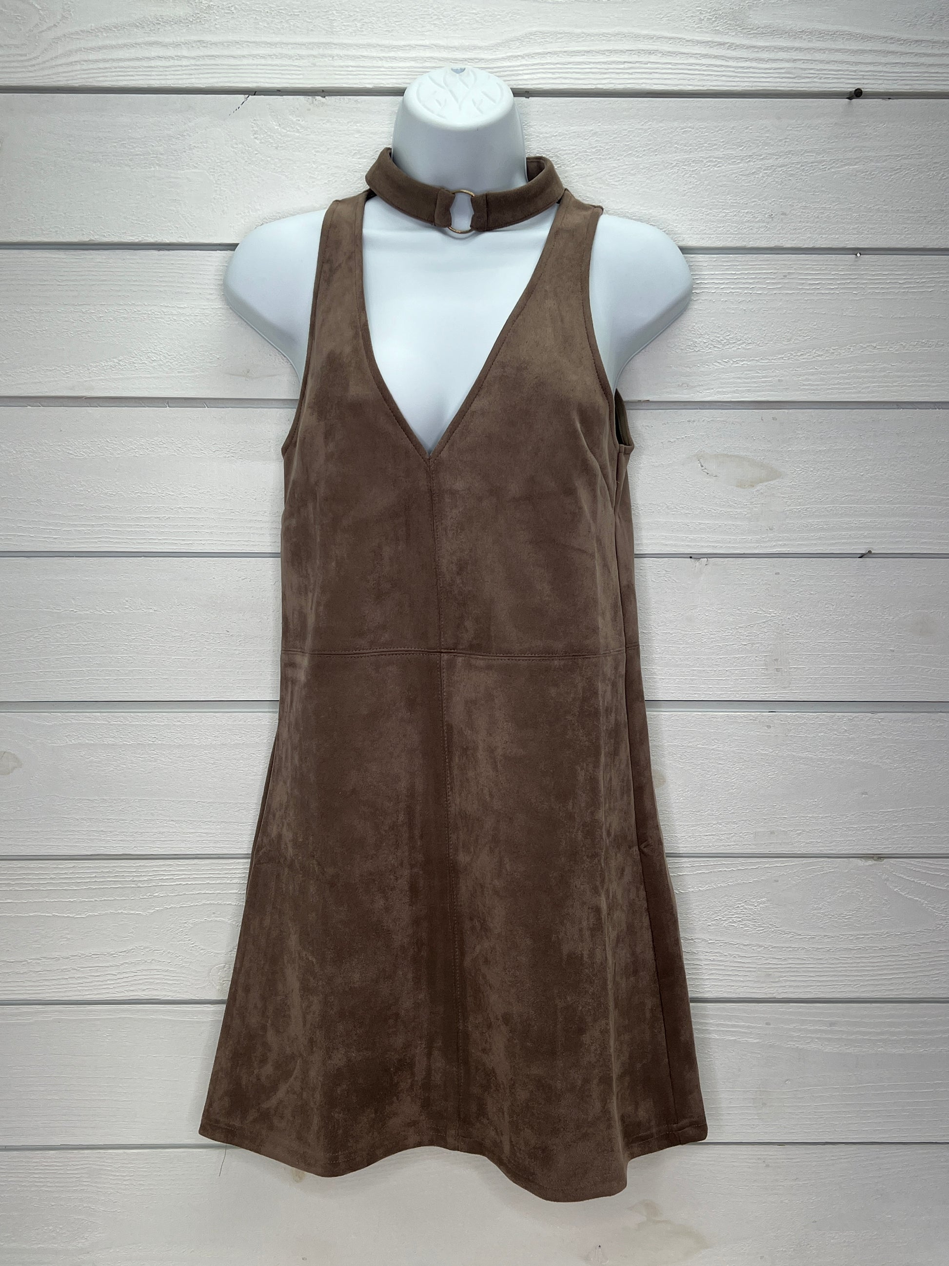 V-neck Suede Mini Dress