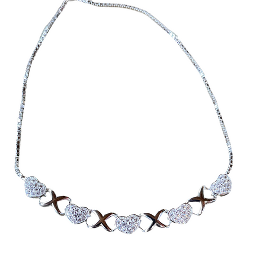 Silver Five Pave Heart Pull-Cord Bracelet