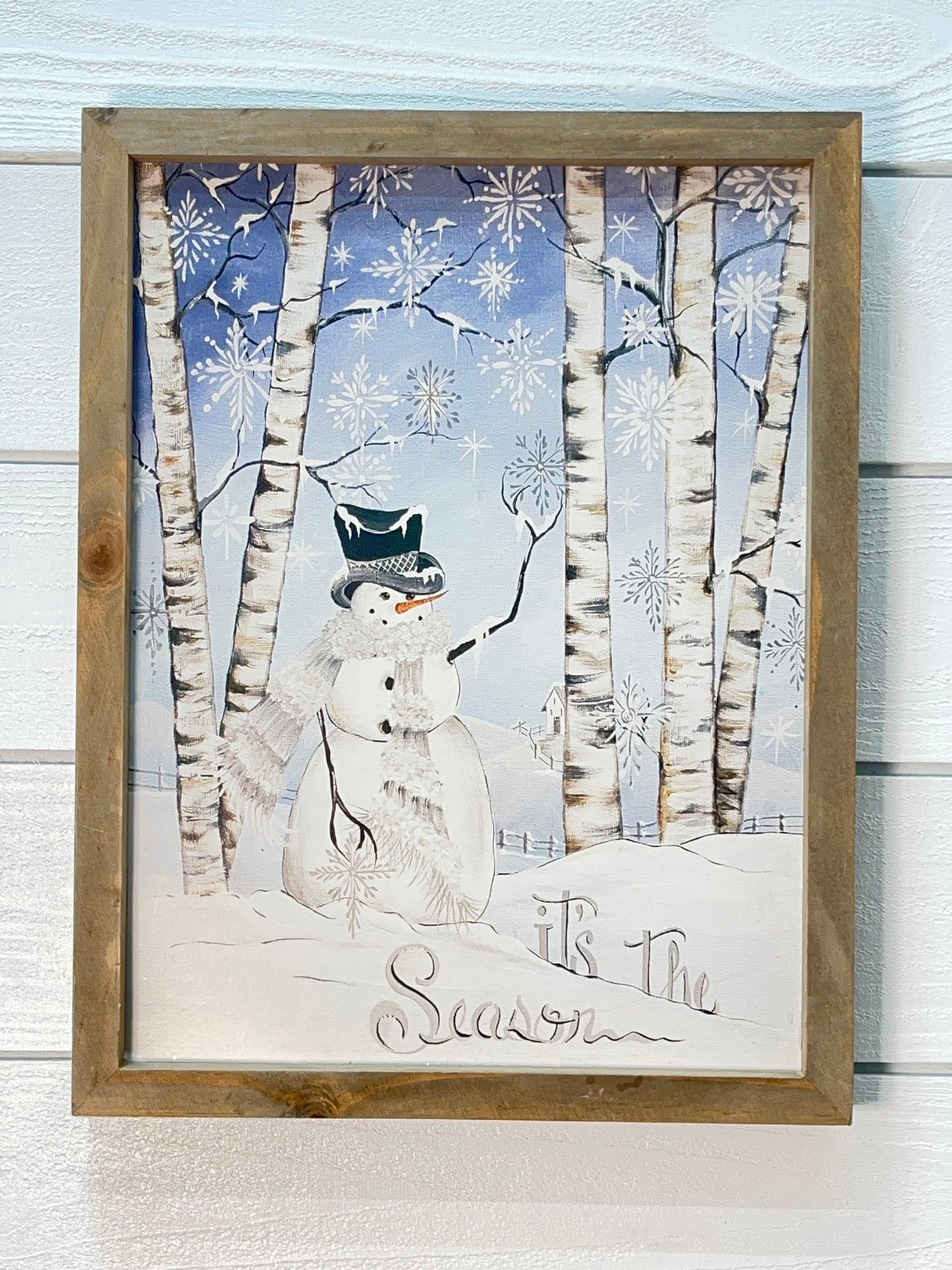 Wood Frame Snowman It's The Season Picture