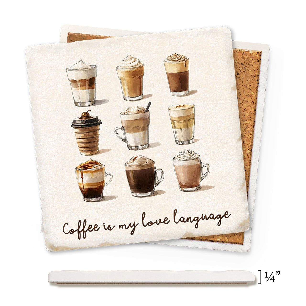 Coffee 9 Ways Thin Ceramic Coaster