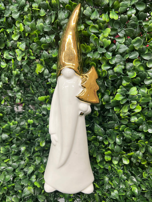 Ceramic Gold Hat & Tree Santa Figurine