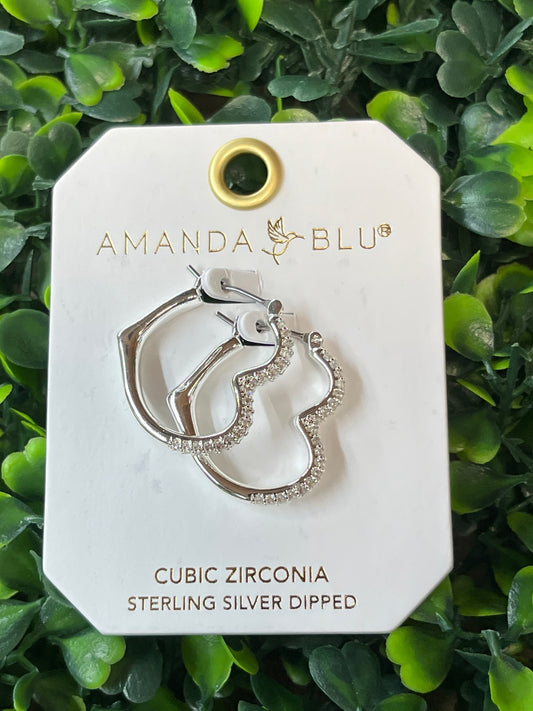 Silver Cubic Zirconia Heart Hoop Earrings