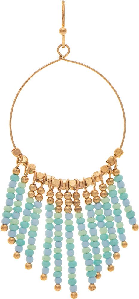Gold With Blue Multicolor Bead Fringe Earring