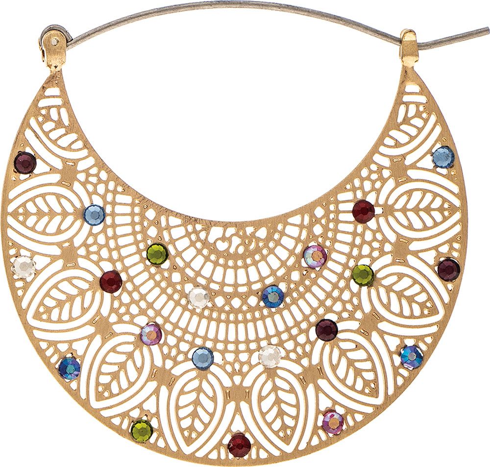 Gold Filigree Multicolor Crystal Wide Hoop Earring