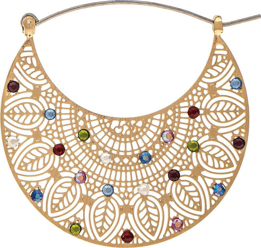 Gold Filigree Multicolor Crystal Wide Hoop Earring