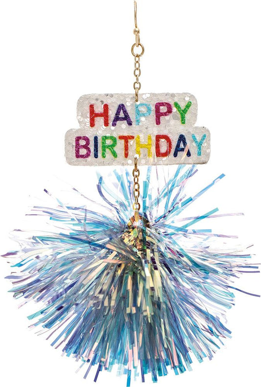Gold Party Pom Pom Happy Birthday Earring