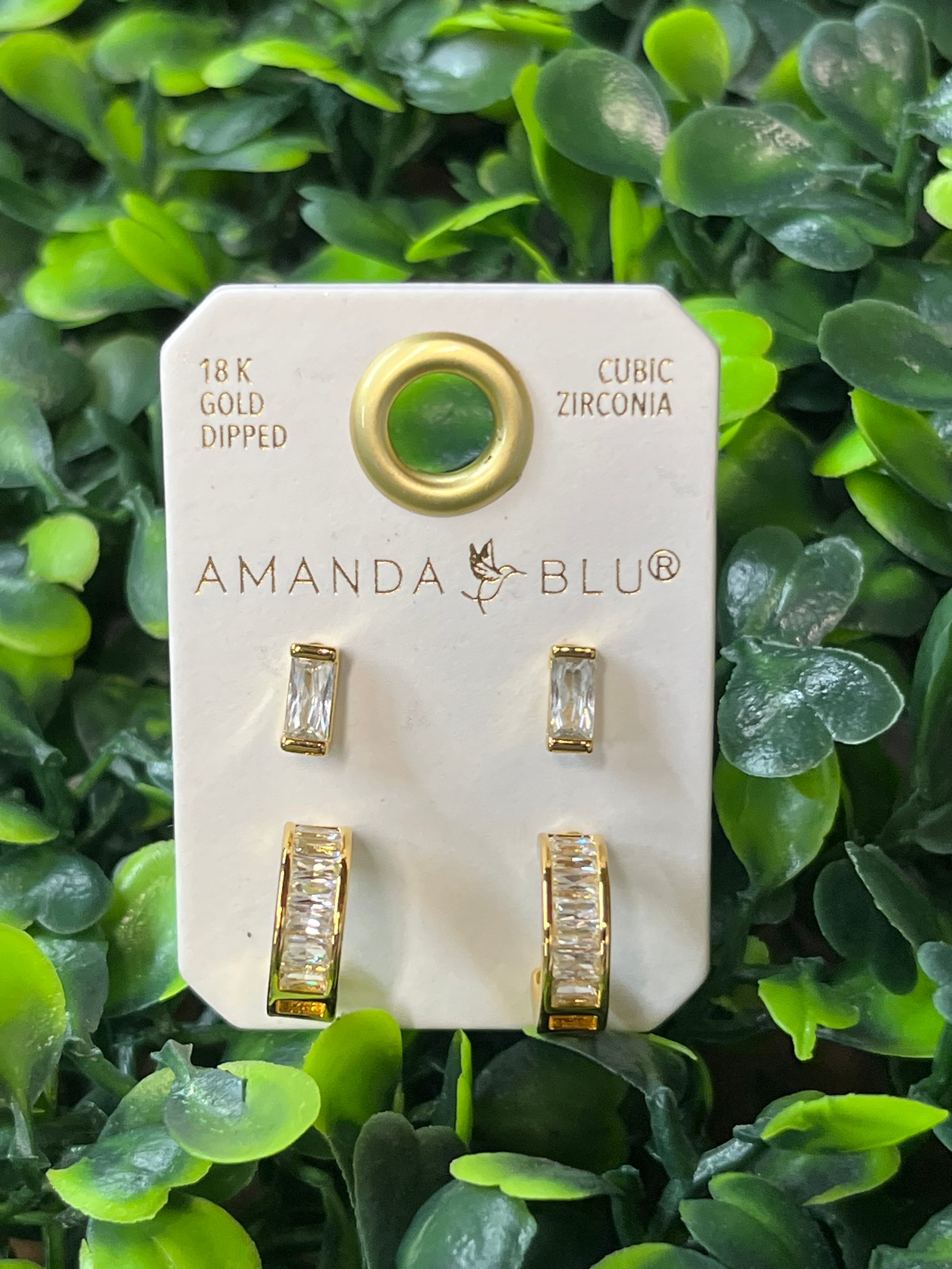 Gold Cubic Zirconia Duo Stud & Hoop Earrings