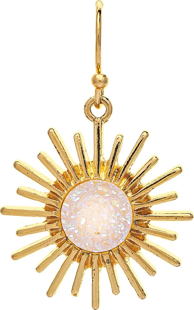 Gold White Druzy Center Sunburst Earring