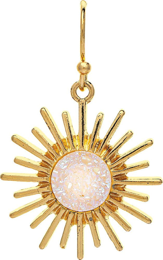 Gold White Druzy Center Sunburst Earring