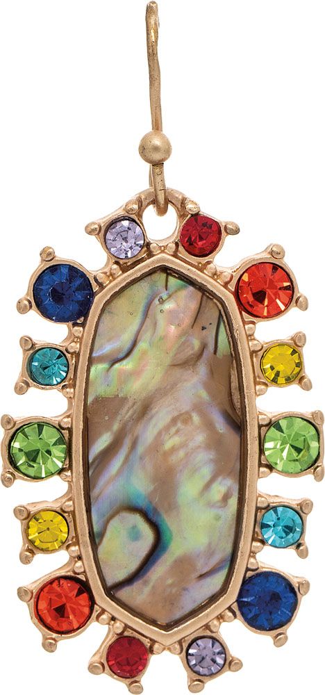 Gold Multicolor Crystals Shell Center Oval Earring