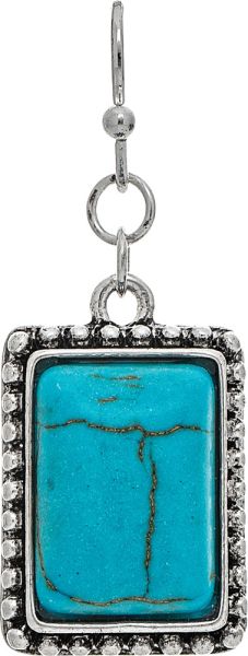 Silver Bezel Set Genuine Turquoise Rectangle Earrings