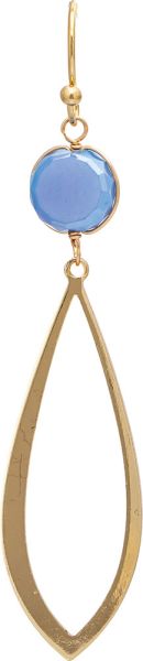 Gold Blue Flat Bead Top Open Ellipse Earrings