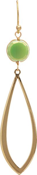 Gold Green Flat Bead Top Open Ellipse Earrings