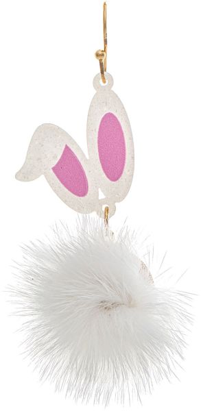 Gold White Furry Ball Acrylic Bunny Ears Easter Earrings