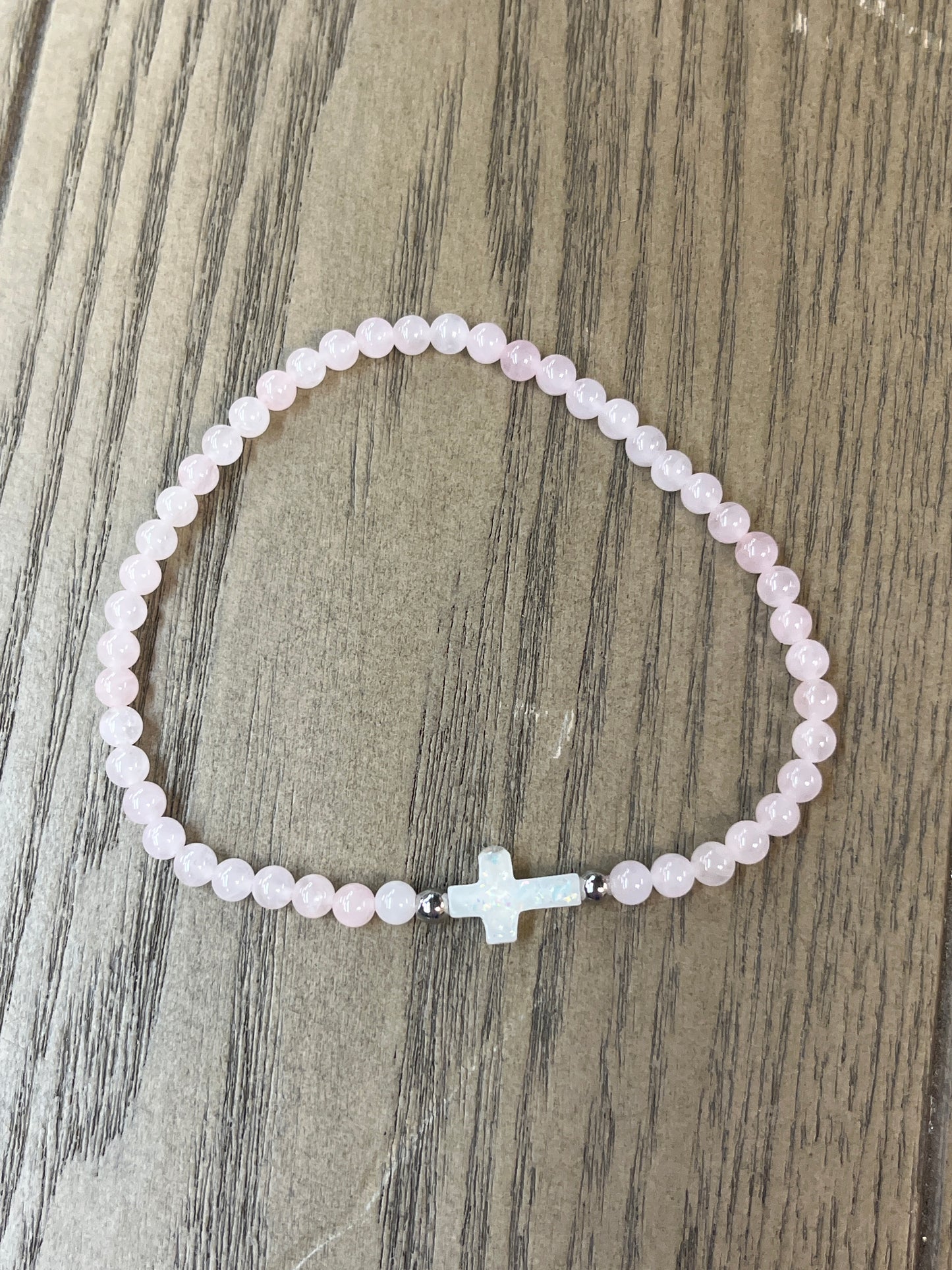 Holy Water Rose Quartz Bead Cross Anklet