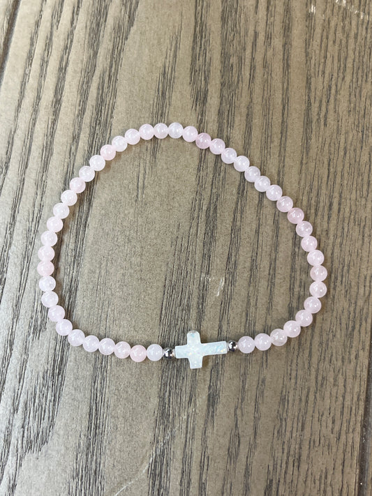 Holy Water Rose Quartz Bead Cross Anklet