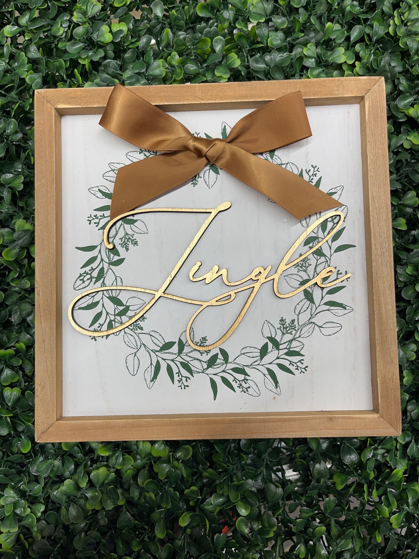 Wood Frame Wintergreen Wreath Sign 3D Lettering