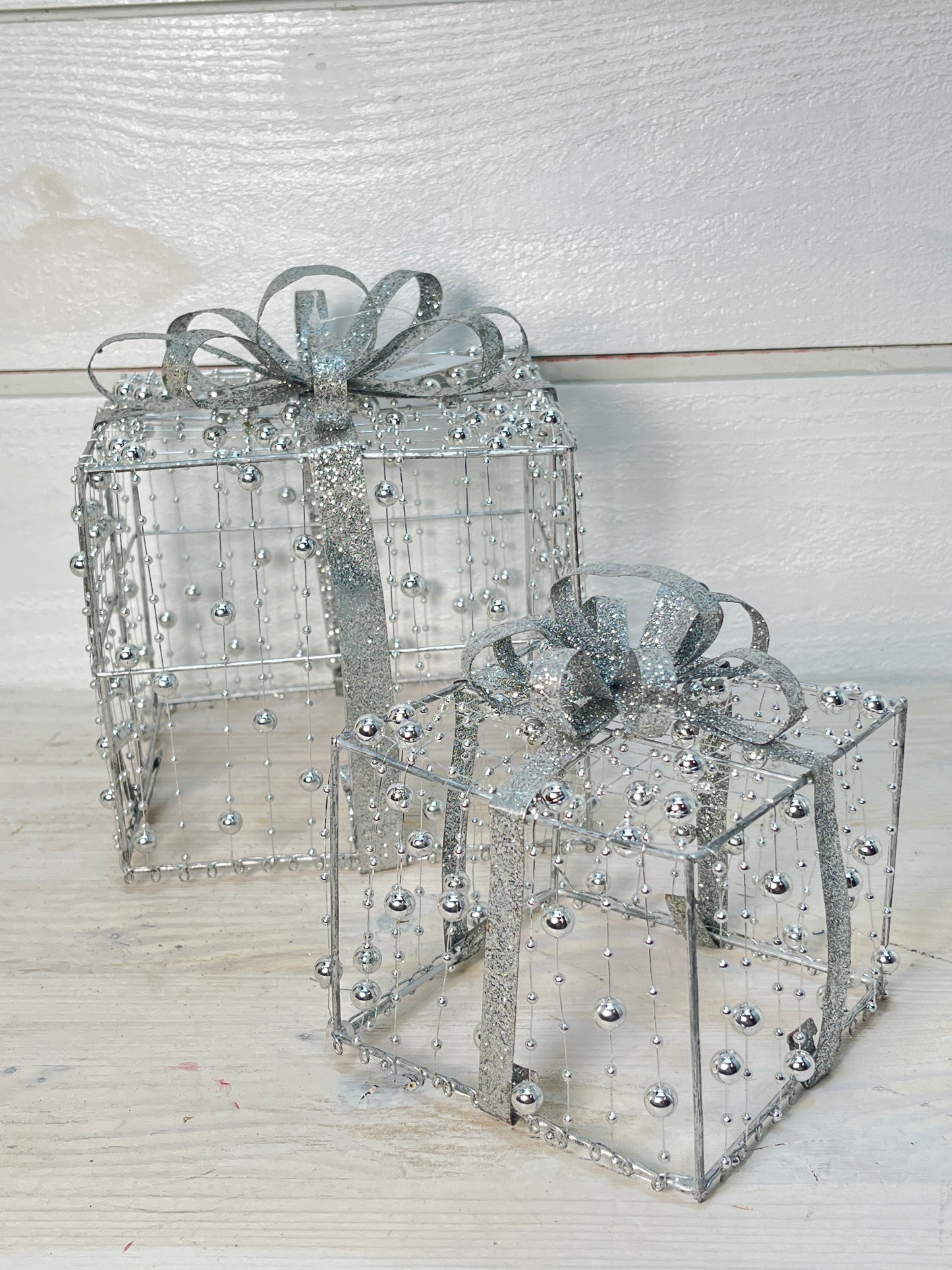 Metal Beaded Gift Box Decor Set Of 2