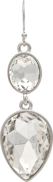 Silver Double Crystal Teardrop Drop Earrings