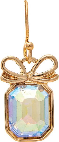 Gold Aurora Borealis Crystal Bow Top Box Earrings