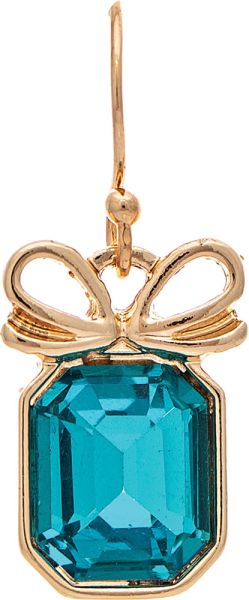 Gold Blue Crystal Bow Top Box Earrings