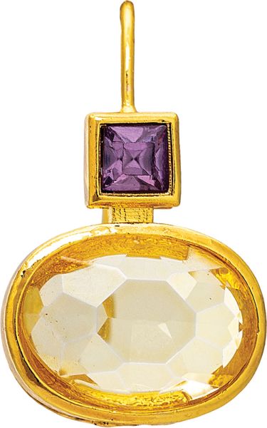 Gold Purple Golden Faceted Gem Drop Earrings