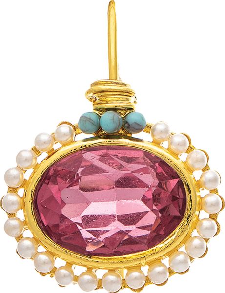 Gold Faux Pearl Pink Faceted Gem Earrings
