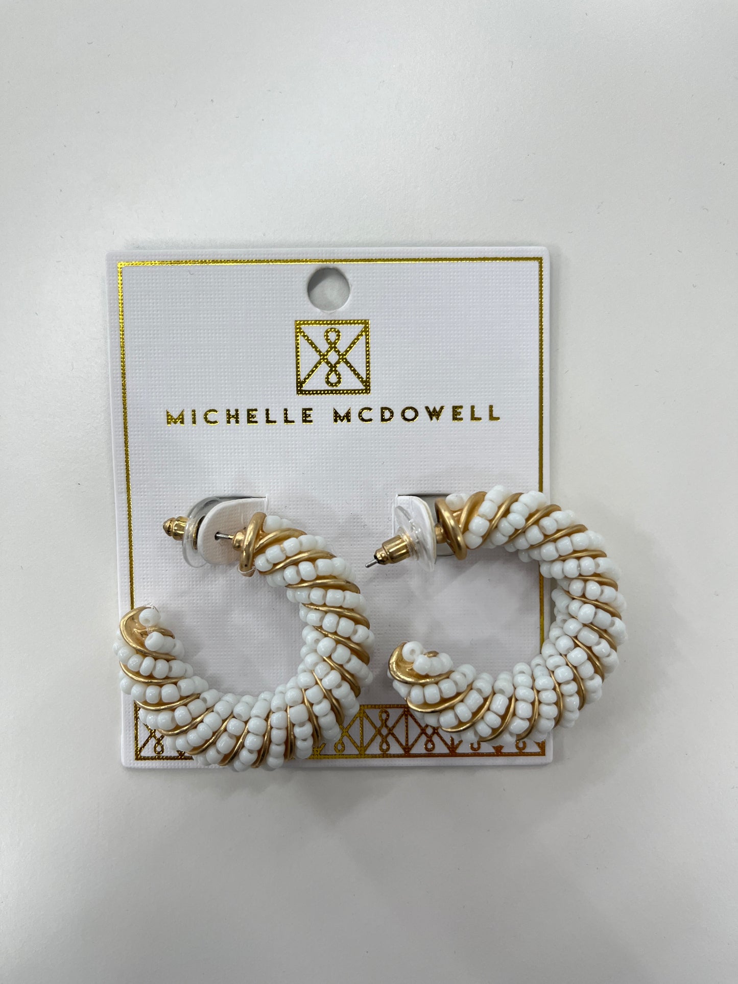 EVA WHITE BEADED HOOP EARRINGS