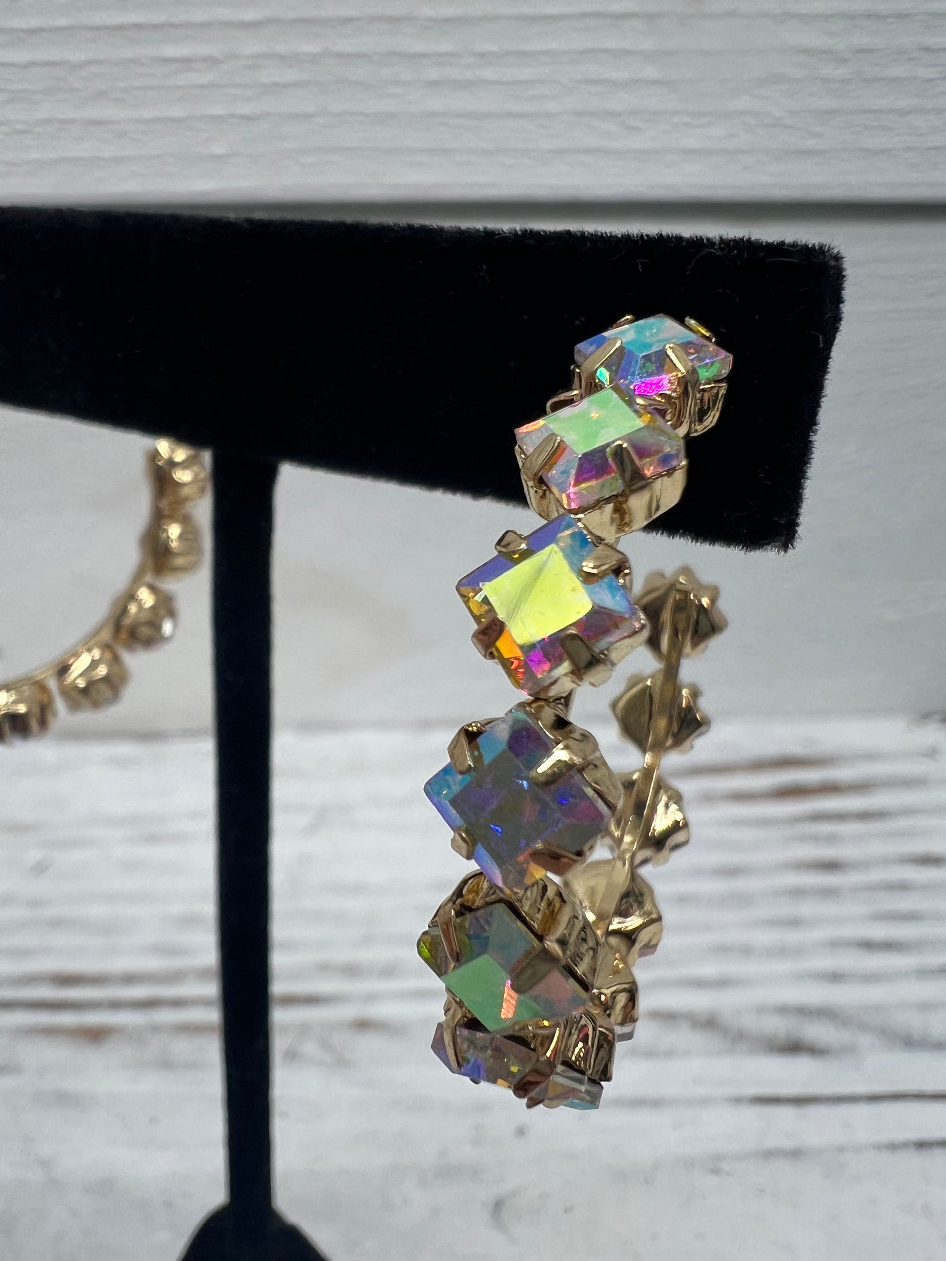 Iridescent Rhinestone Hoop Earrings
