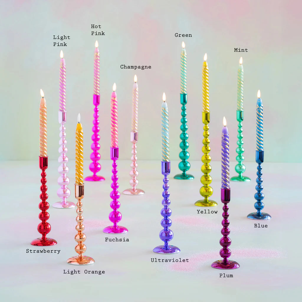 Glitterville Assorted Rainbow Reflective Finial Taper Candle Holder