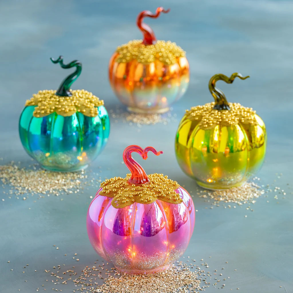 Glitterville Lighted Pavé Glass Pumpkin