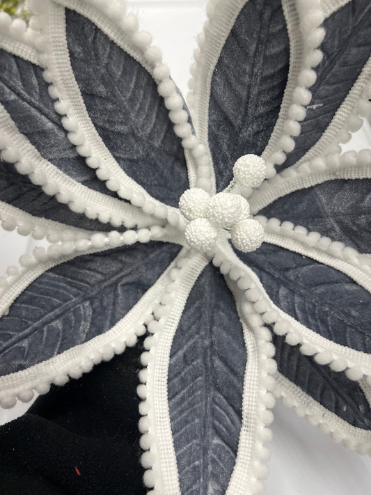 Denim Blue/White Clip On Poinsettia Floral