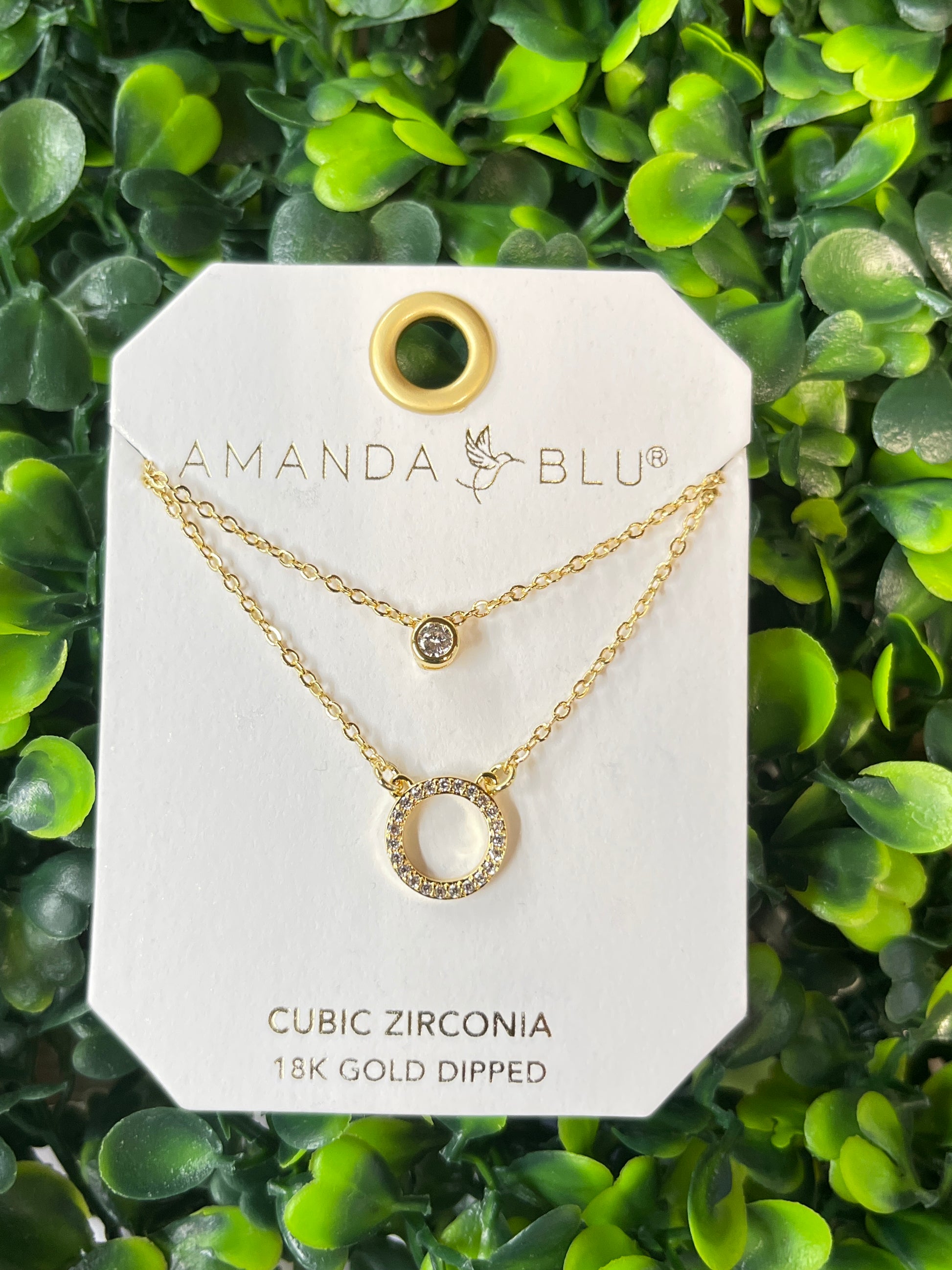 Gold Cubic Zirconia Duo Pendant Necklace