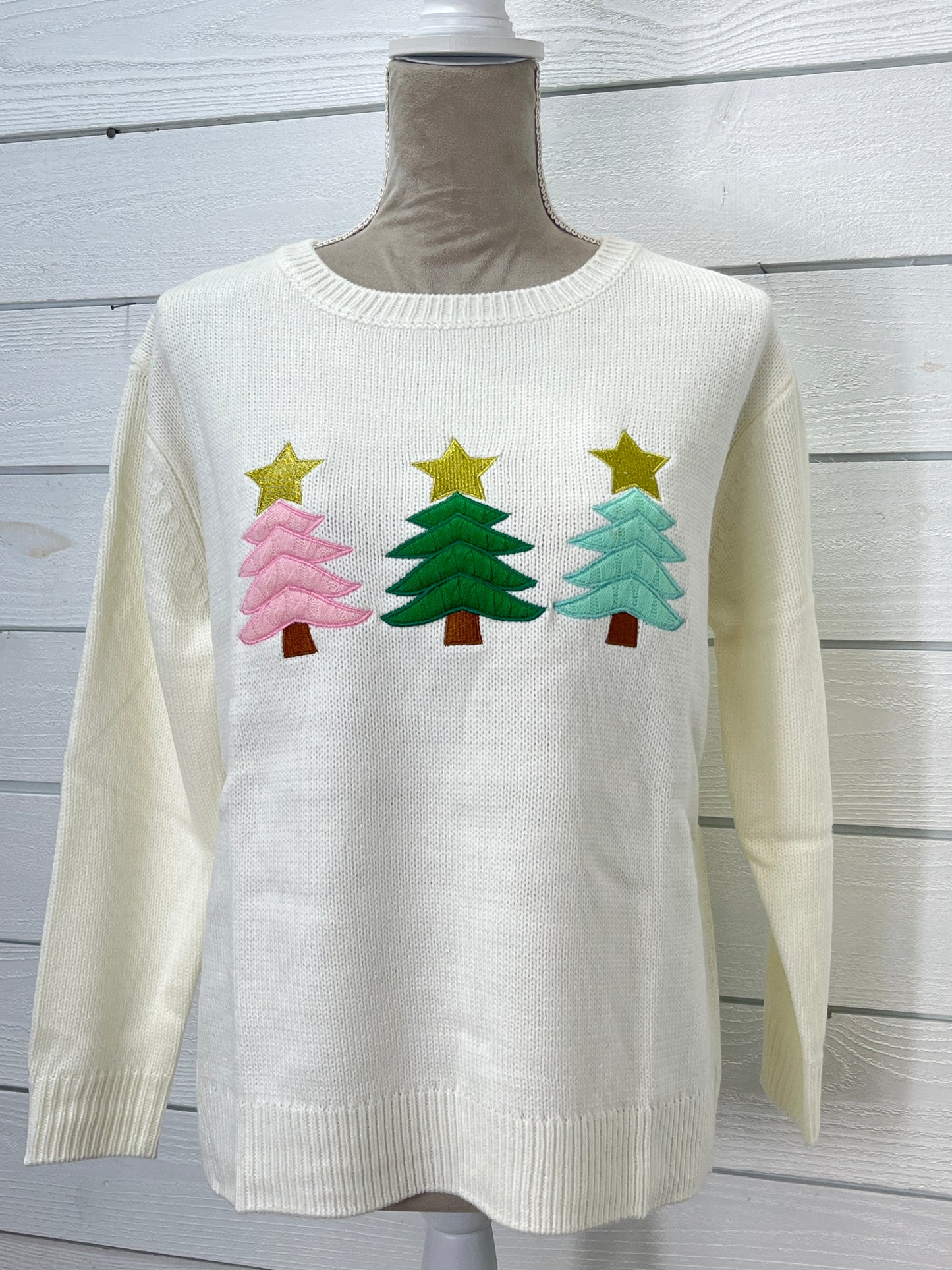 Pippa White Sweater With Christmas Trees