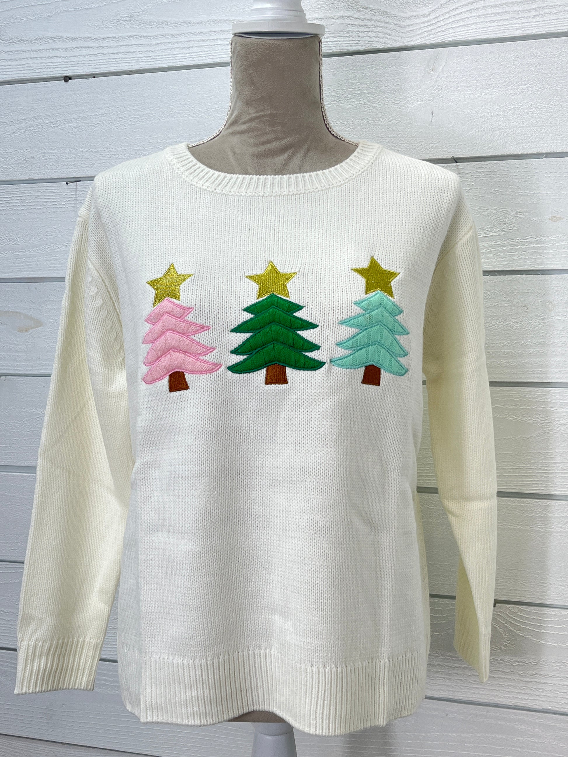 Pippa White Sweater With Christmas Trees