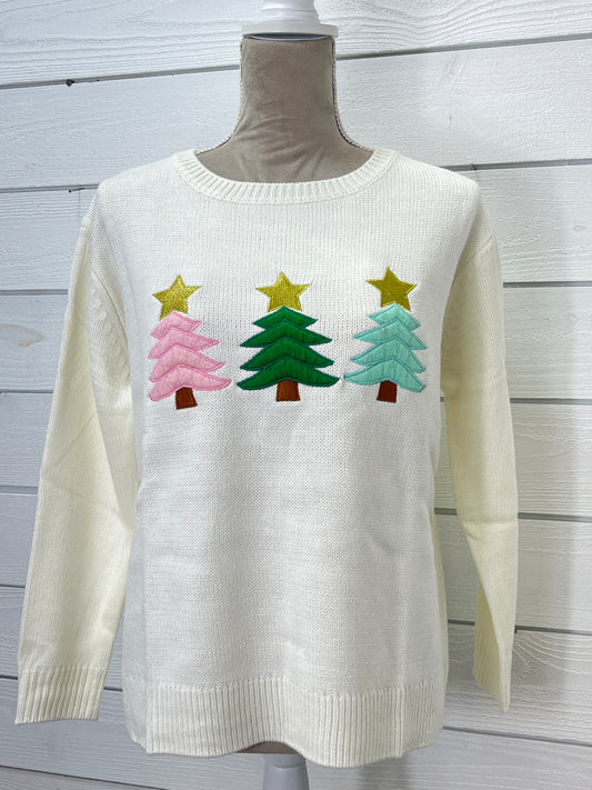 Pippa White Sweater With Christmas Trees