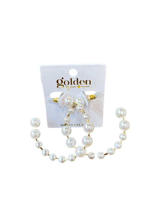18K Gold Plated Multi Sized Pearl Hoop Earrings
