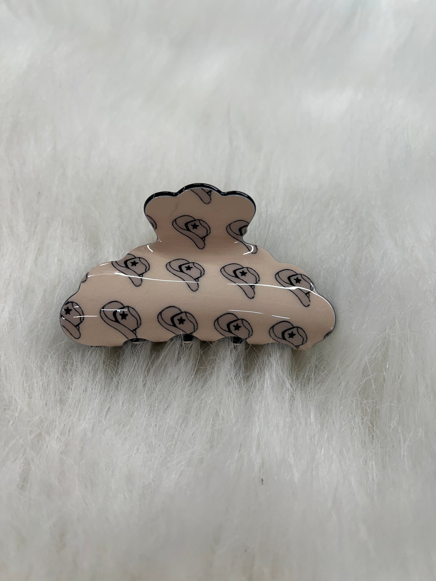 Hat Print Cream Hair Clip