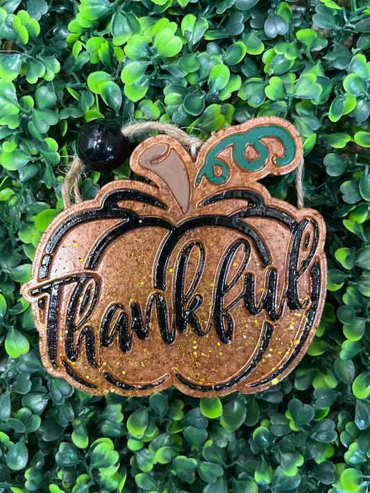 Orange & Black Thankful Pumpkin Fall Car Freshies