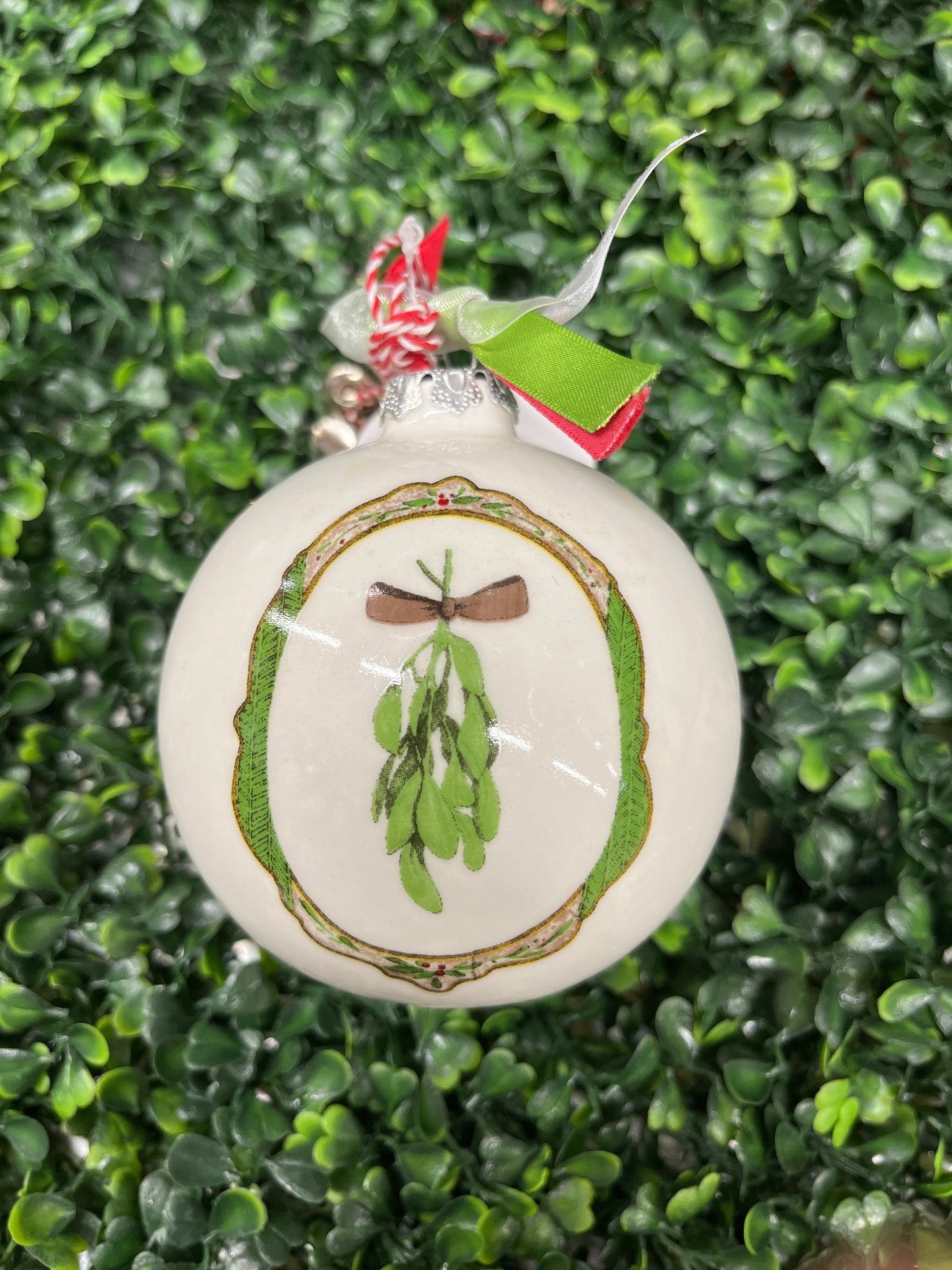 Meet Me Under The Mistletoe Ceramic Ball Ornament