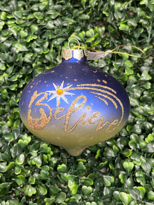 Blue & Gold Glass Ball Ornament