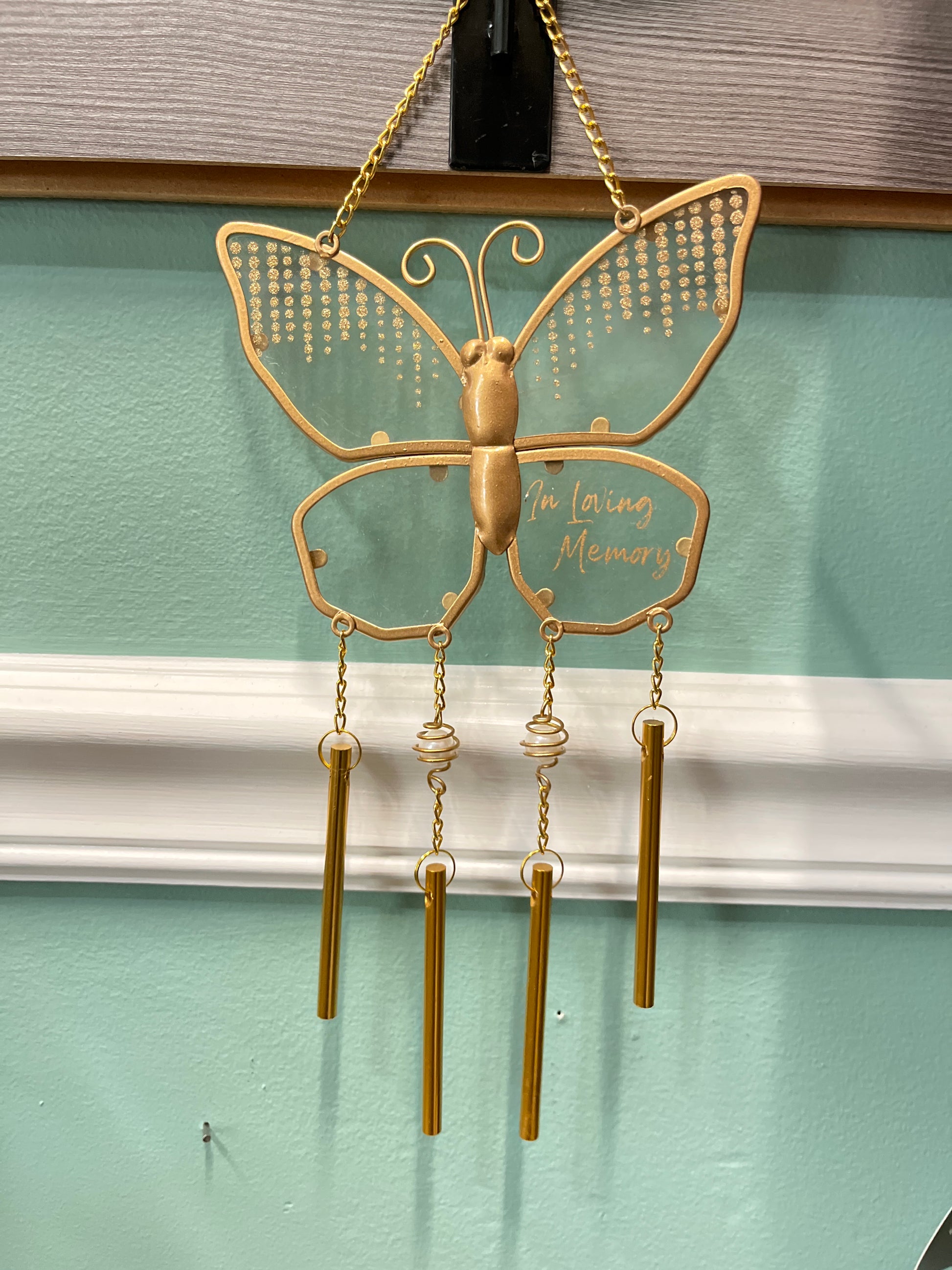 In Loving Memory Gold Butterfly Windchime