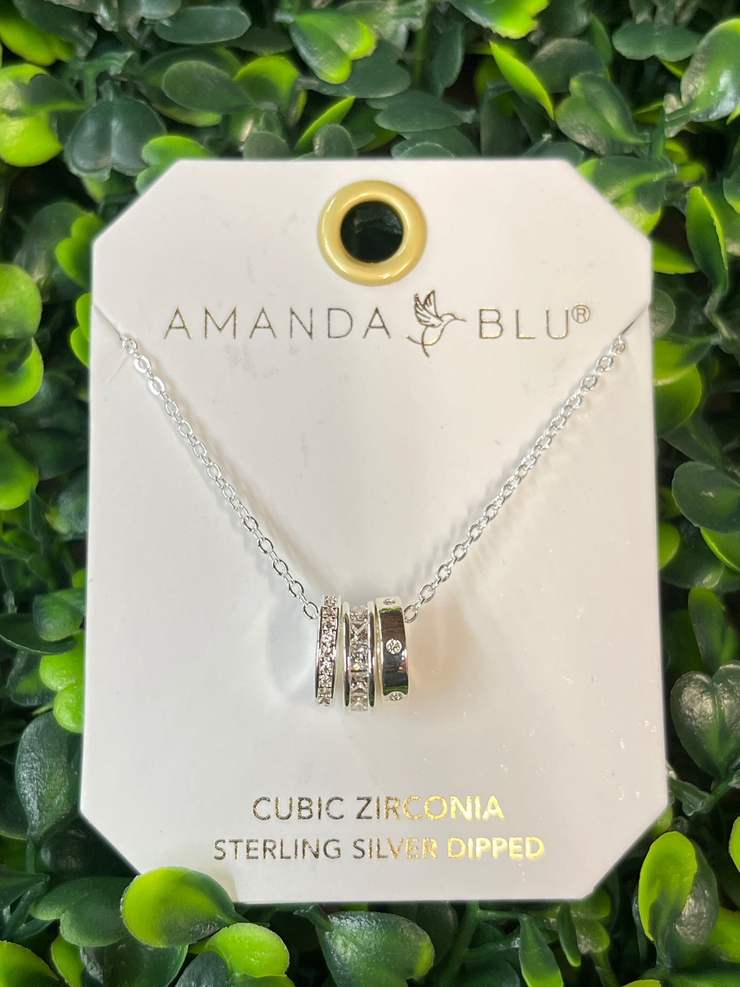 Silver Cubic Zirconia Triple Ring Necklace