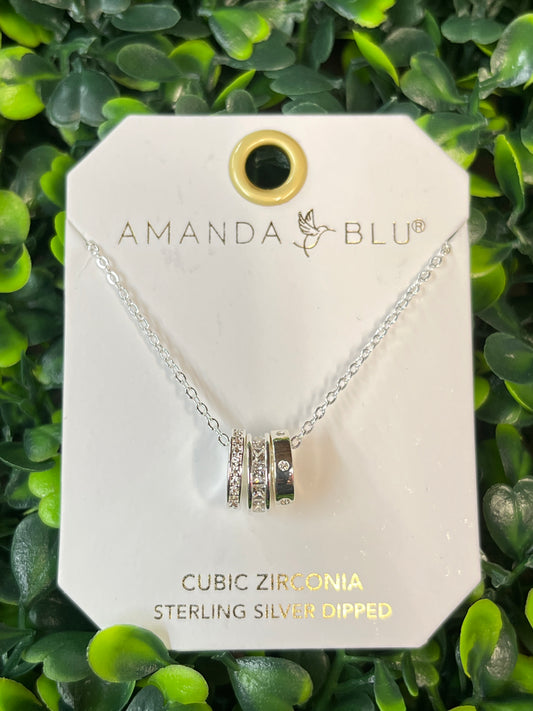 Silver Cubic Zirconia Triple Ring Necklace