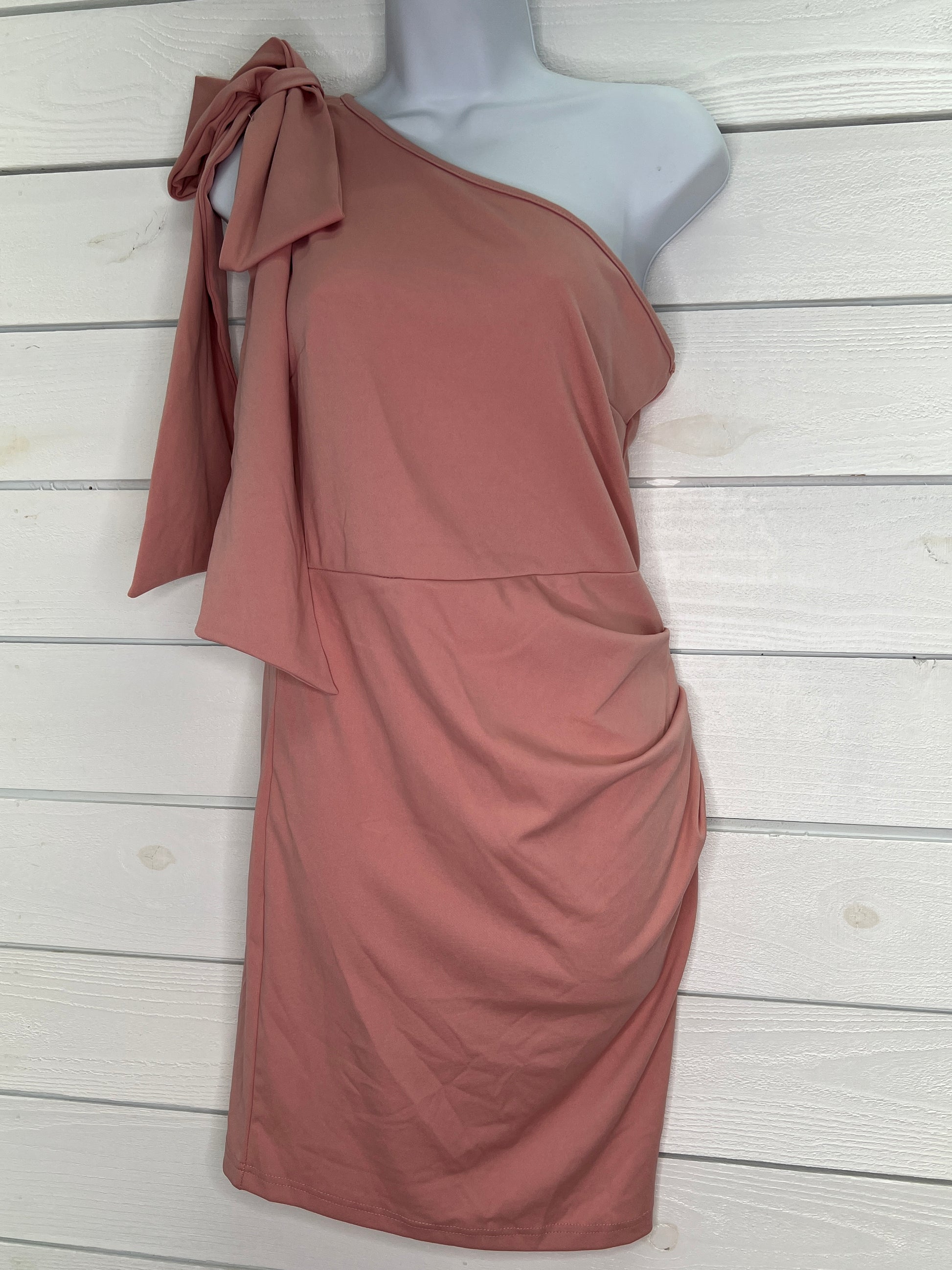 Pink One Shoulder Top Knot Dress