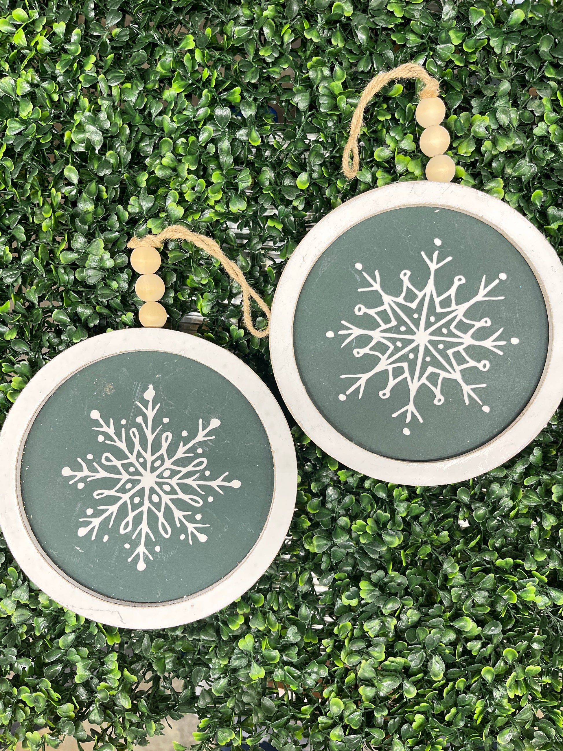 Large Round Wooden Bead Snowflake Ornament