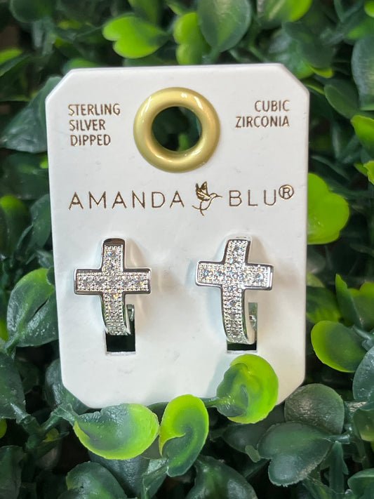 Silver Cross Hug Earring Hoop