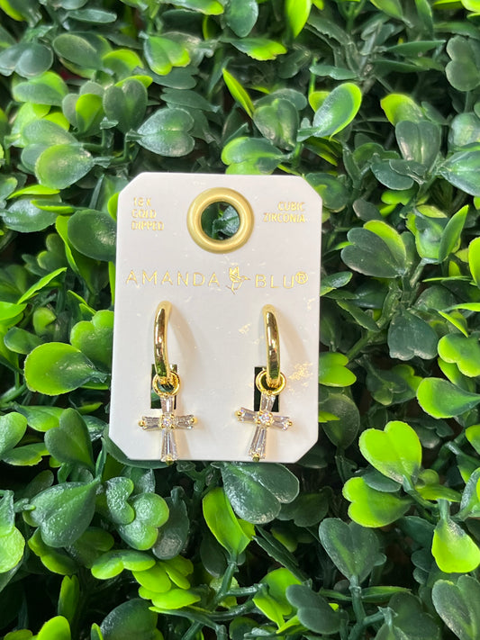 Gold Hoop Taper Cross Earrings