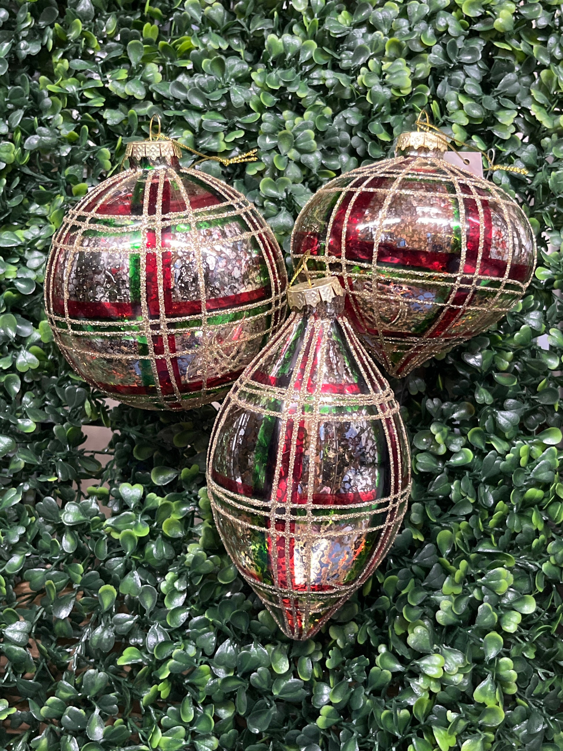 Traditional Red & Green Glass Ball Ornament